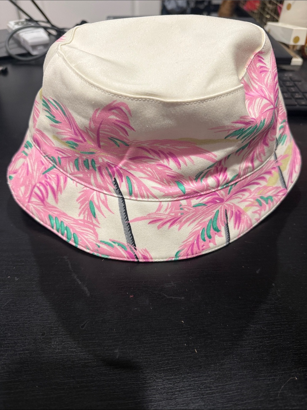 Pink Palm Angels Print Bucket Hat - Tropical Cream Base